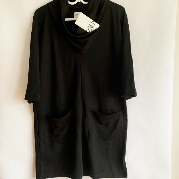 NEW WITH TAGS: Zara Cowl Neck Black Dress - Size: Small - Picture 2 of 4